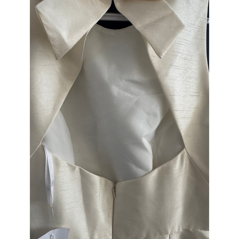 Alfred Sung Formal Evening Gown Champagne Silk Blend Bow Back Fishtail Size 10 - Picture 6 of 8